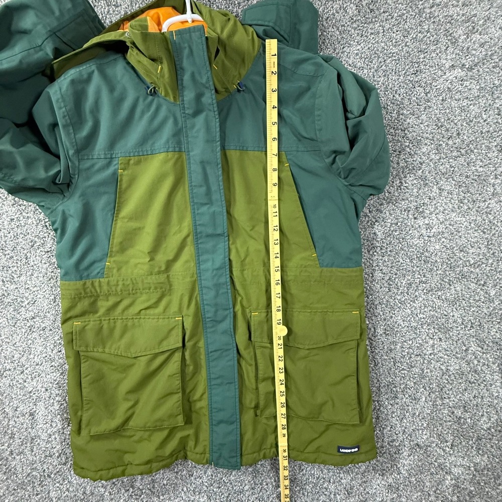 Lands End Squall Parka Jacket Green Hooded Insulated L 14-16 - Picture 7 of 16